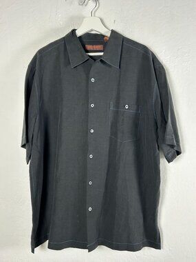 Tori Richard Mens Black Silk-Linen California Map Button-Up Camp Shirt XL Casual